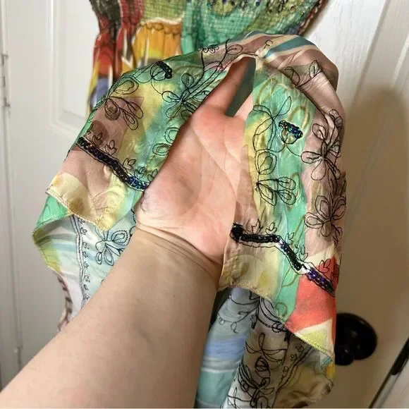 Y2K Lapis Multicolor Floral Burnout Embroidered Strapless Maxi Dress Bohemian - Picture 6 of 8